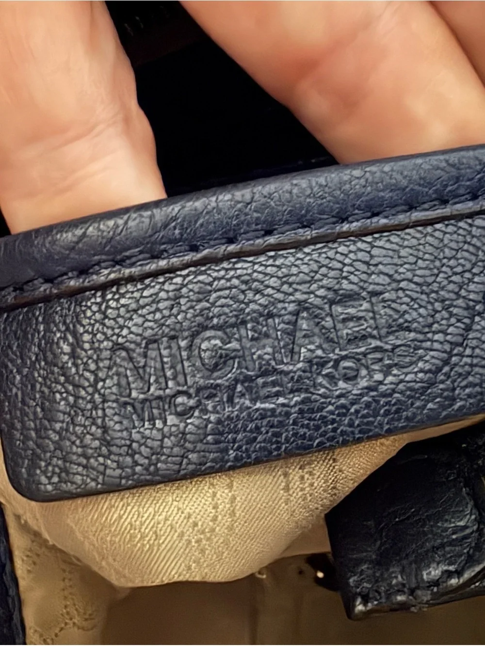 Michael Kors Astor Navy Leather Shoulder Bag with Gold Hardware